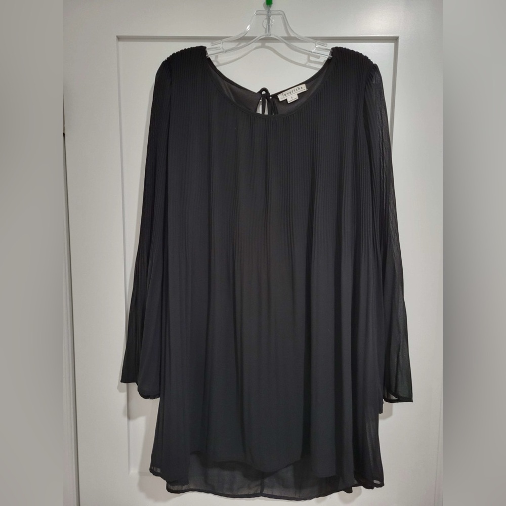 Love Riche black pleated boatneck long sleeve dress/tunic w/ bell sleeves